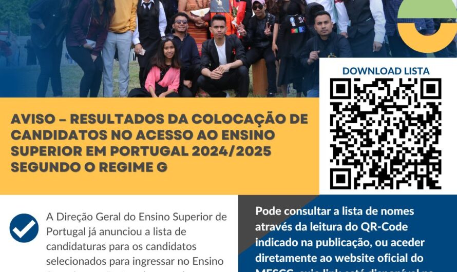 AVISO – RESULTADOS DA COLOCAÇÃO DE CANDIDATOS NO ACESSO AO ENSINO SUPERIOR EM PORTUGAL 2024/2025 SEGUNDO O REGIME G