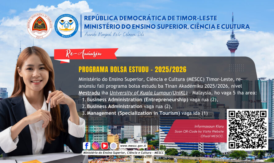 RE-ANÚNSIU – Programa Bolsa Estudu Ministério do Ensino Superior, Ciência e Cultura (MESCC)Timor-Leste Tinan Akadémiku 2025/2026