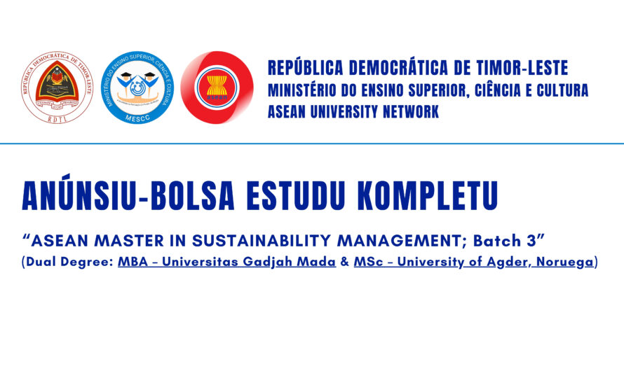  BOLSA ESTUDU KOMPLETU – “ASEAN MASTER IN SUSTAINABILITY MANAGEMENT; Batch 3”